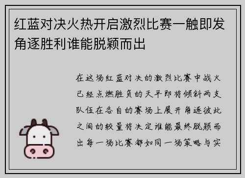 红蓝对决火热开启激烈比赛一触即发角逐胜利谁能脱颖而出