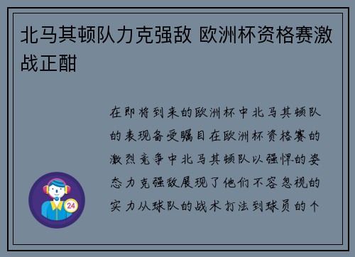 北马其顿队力克强敌 欧洲杯资格赛激战正酣